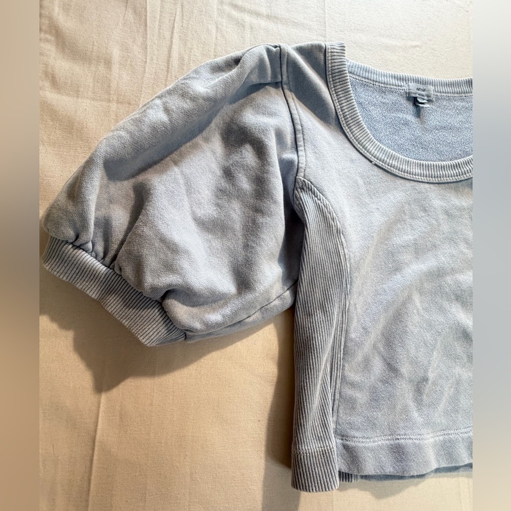 Aerie Light Blue Puff Sleeve Cropped Sweatshirt XS Casual Loungewear Balletcore - Picture 4 of 7